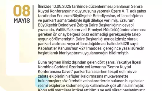 Erzurum'da İzinsiz Pankart Asan 4 Kişi Gözaltına Alındı