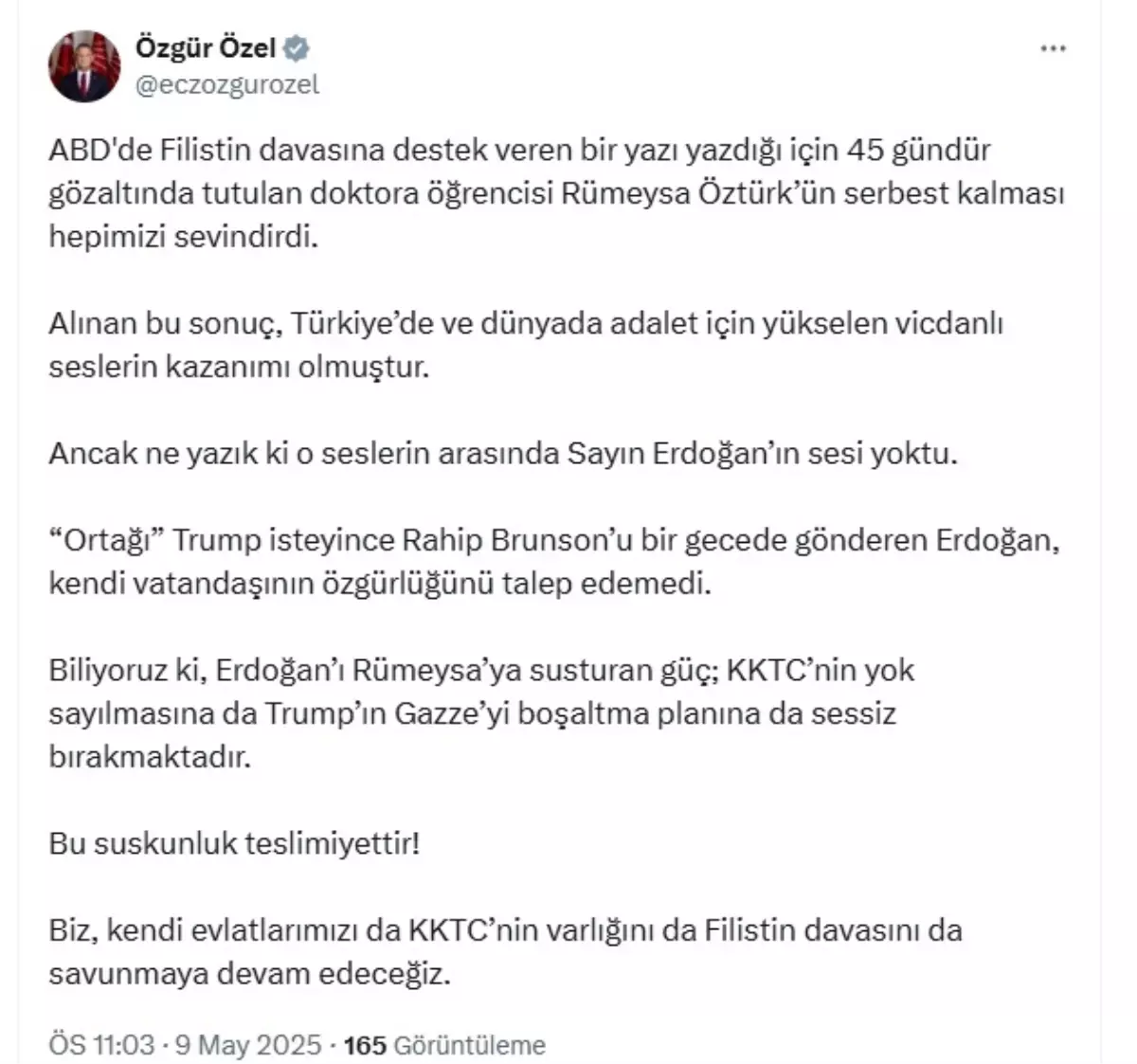 Rümeysa Öztürk serbest kaldı