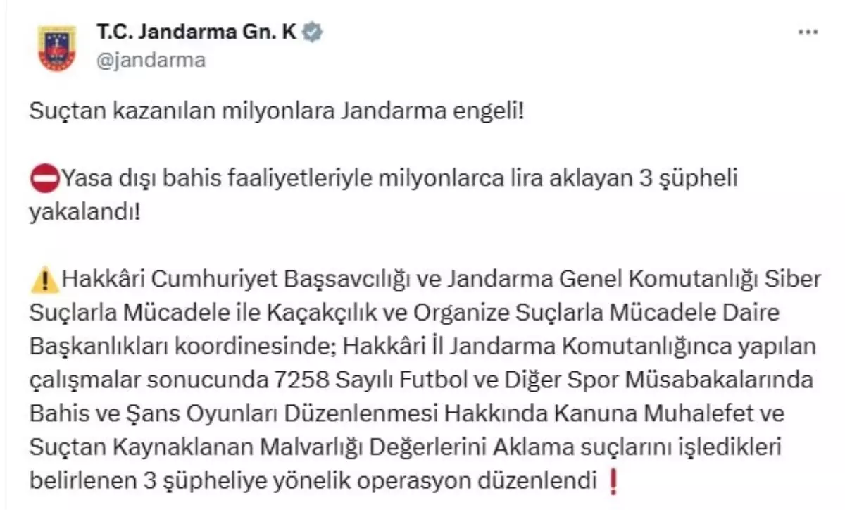 Hakkari'de Yasa Dışı Bahis Operasyonu