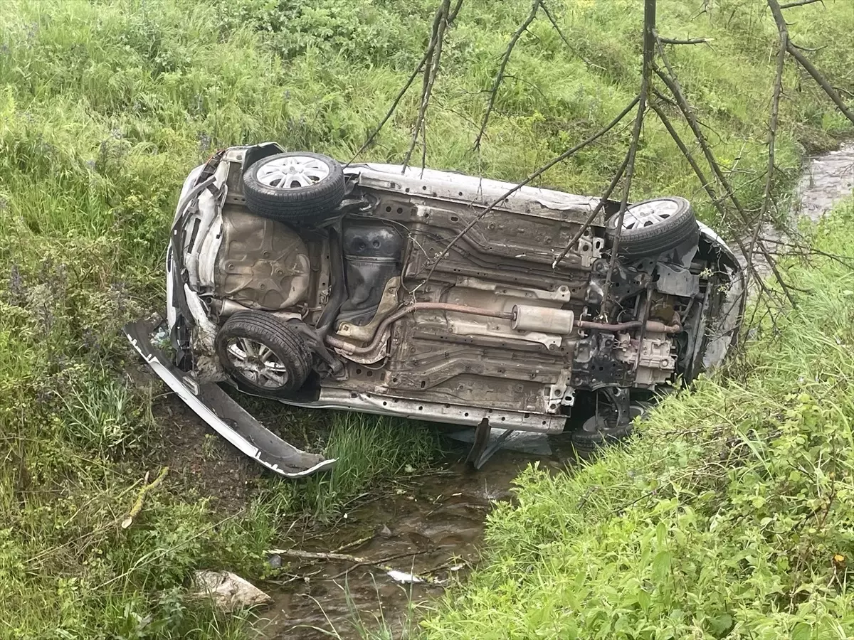 Bolu'da Otomobil Dereye Devrildi