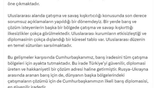 AK Parti Sözcüsü Çelik: Cumhurbaşkanımızın barış iradesi en güvenilir iradedir