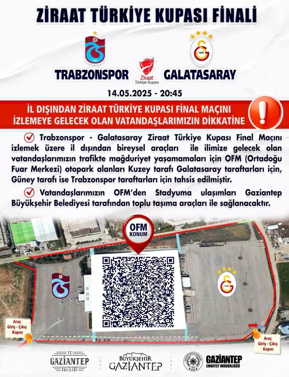 Gaziantep'te Ziraat Türkiye Kupası Finali İçin Park Alanları Belirlendi