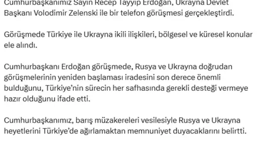 Erdoğan, Zelenski ile barış müzakereleri hakkında görüştü