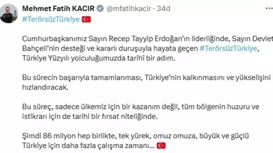 Bakan Kacır: Terörsüz Türkiye, Türkiye'nin kalkınmasını hızlandıracak