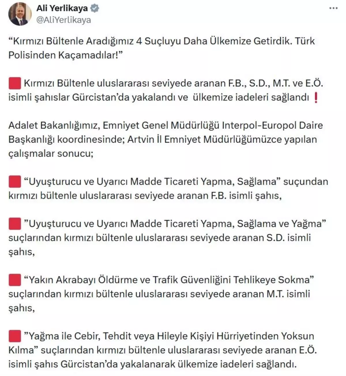Kırmızı Bültenle Aranan 4 Suçlu Yakalandı