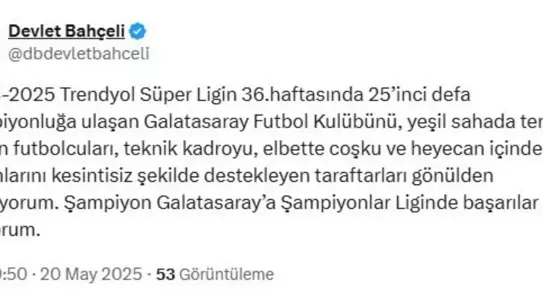 Bahçeli'den Galatasaray'a Kutlama