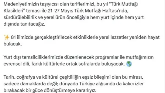 Türk Mutfağı Haftası Etkinlikleri Başlıyor