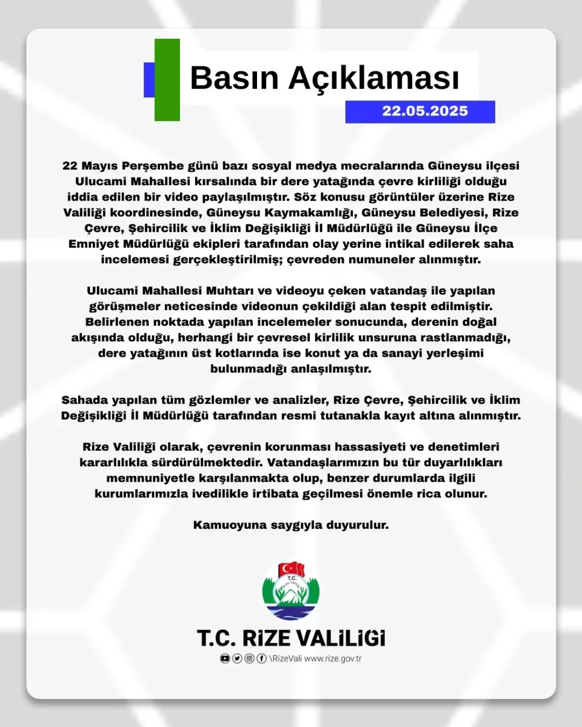 Güneysu Deresinde Kırmızı Su İncelemesi