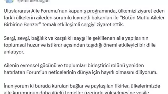 Emine Erdoğan, Uluslararası Aile Forumu'nda Aile Değerlerini Vurguladı