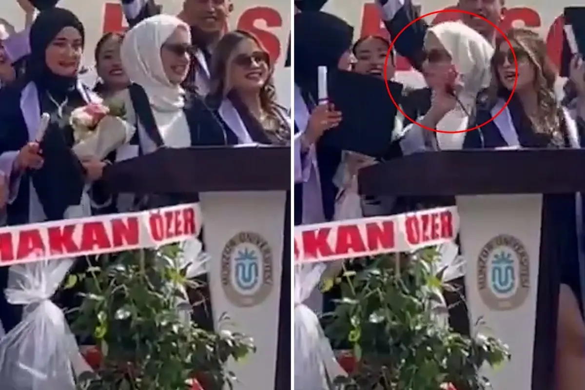 Mezuniyet törenine damga vuran an! Mikrofonun açık olduğunu fark eden genç kız utandı