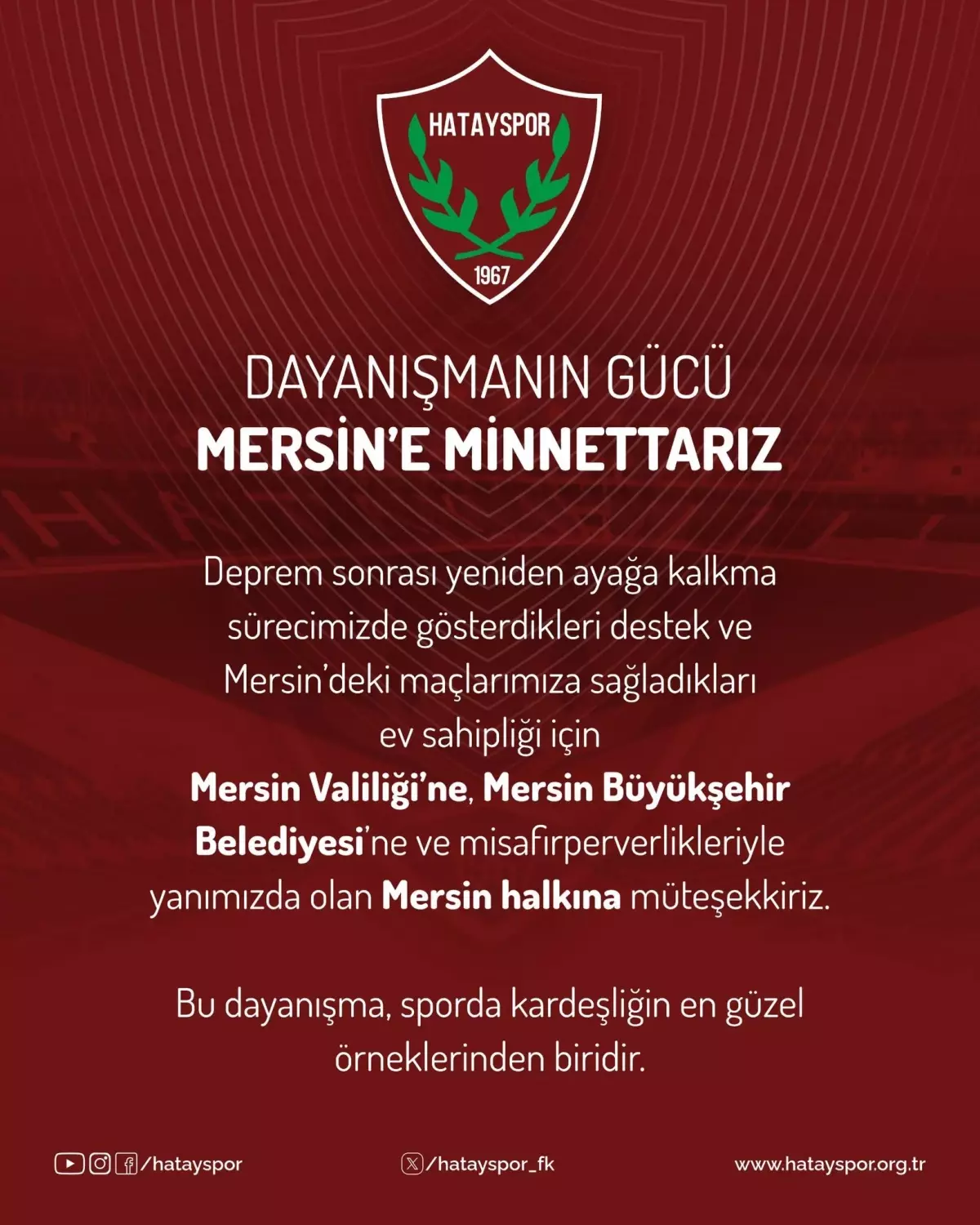 Hatayspor'dan Mersin'e Teşekkür