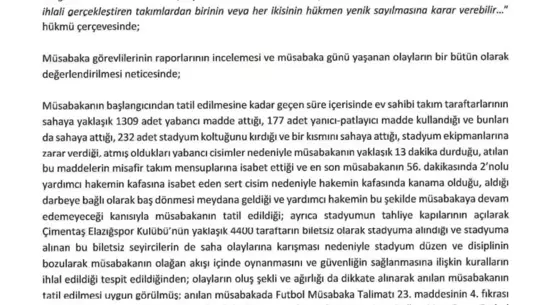 Elazığspor Hükmen Yenik Sayıldı
