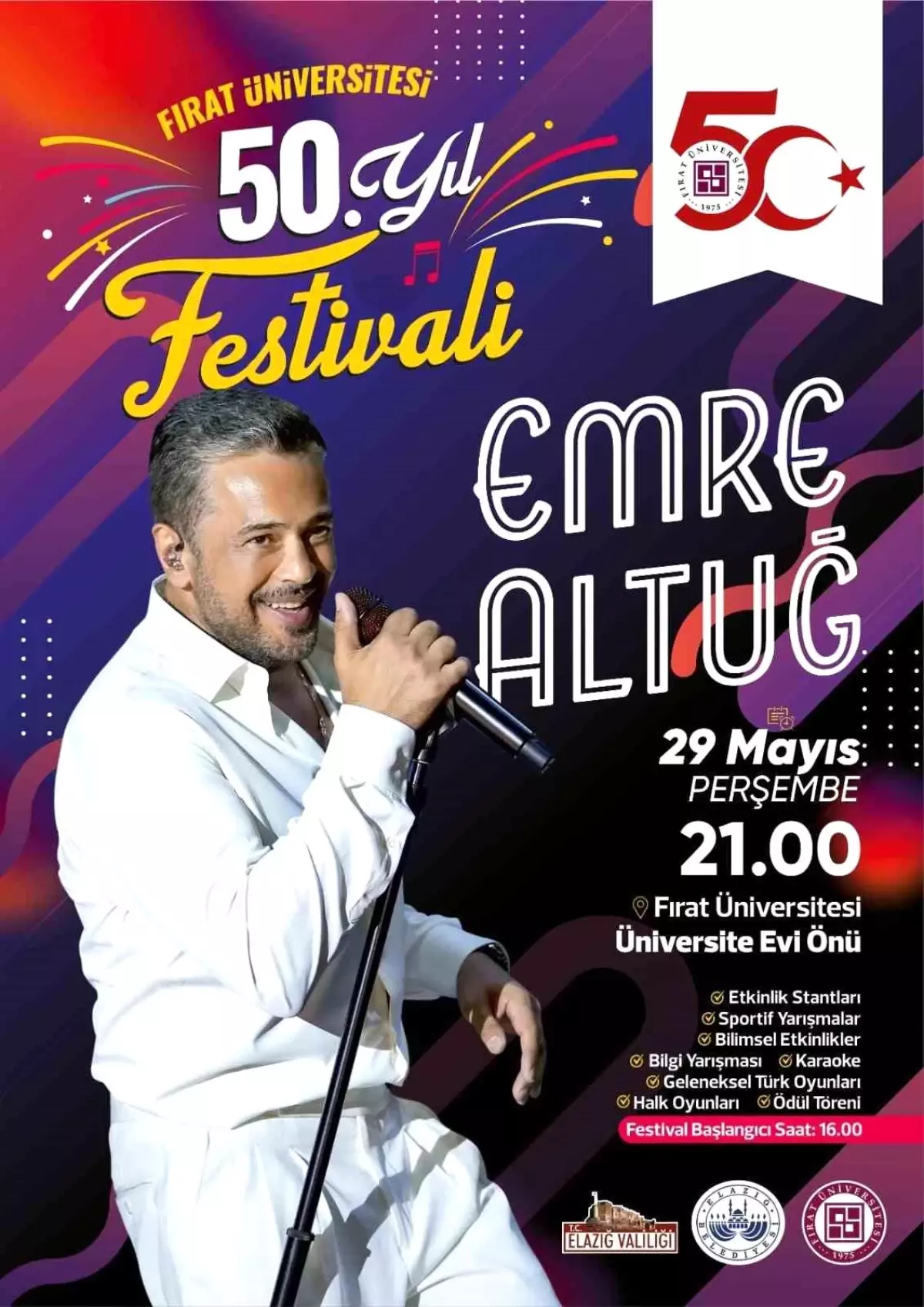 Emre Altuğ, Fırat Üniversitesi 50. Yıl Festivali'nde Hayranlarıyla Buluşuyor