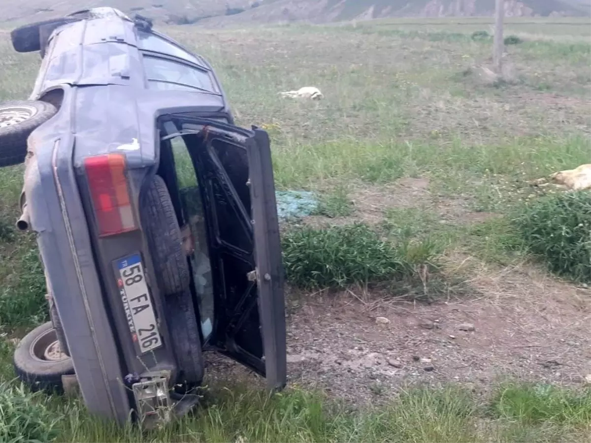 Sivas'ta Koyun Sürüsüne Çarpan Otomobil Devrildi