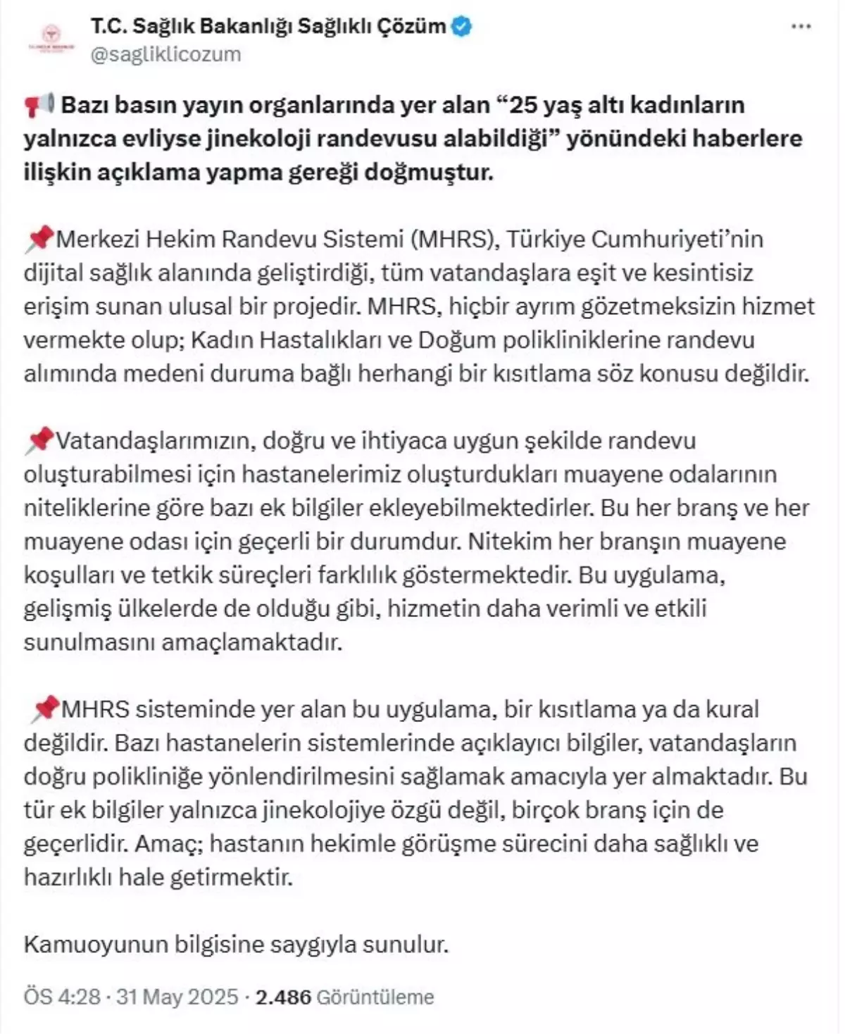 MHRS'de Medeni Durum Kısıtlaması Yok