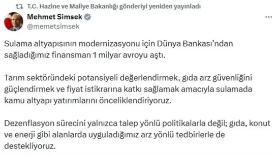 Sulama Altyapısına 1 Milyar Euro Destek