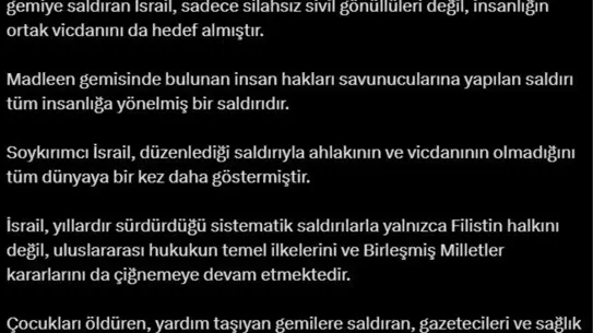 Adalet Bakanı Tunç: 'Katil İsrail, insani yardım gemisine saldırdı'